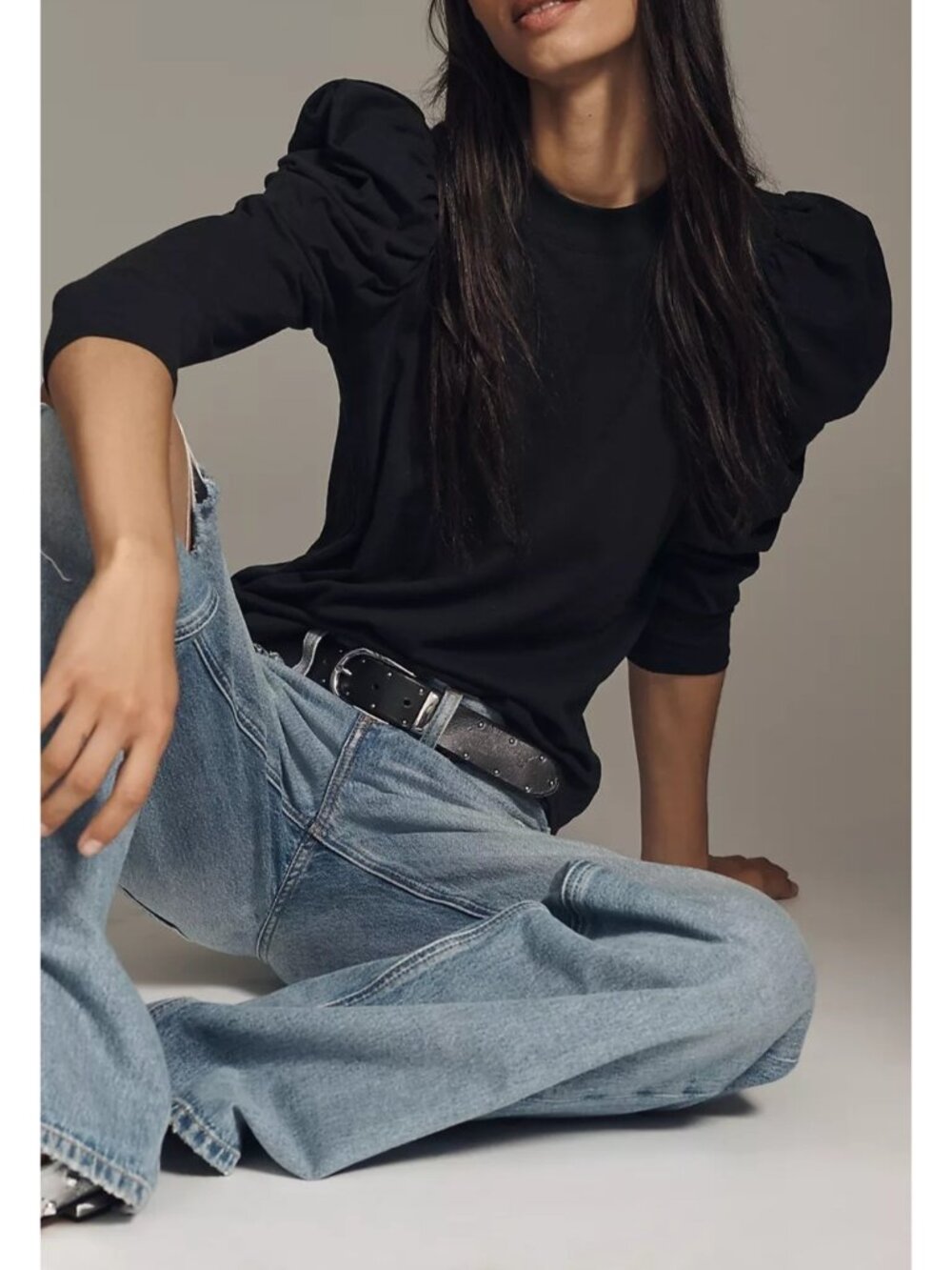 Anthropologie Nation LTD Black Cotton Zeta 3/4 Puff-Sleeve High Neck Top X-Small